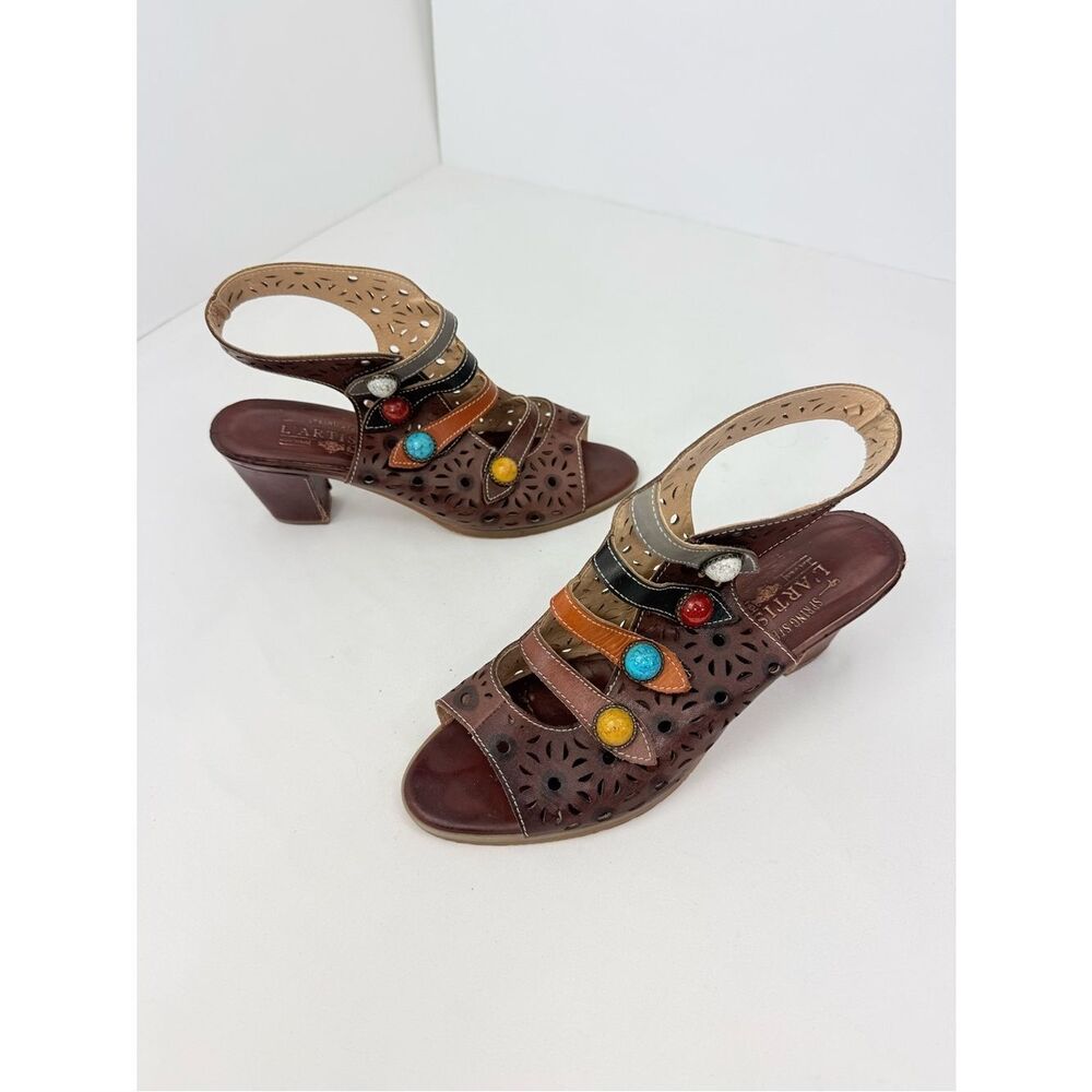 L'Artiste Spring Step ALAINA Colorful Bead Multi Strap Heeled Slingback Sandals - Picture 5 of 12